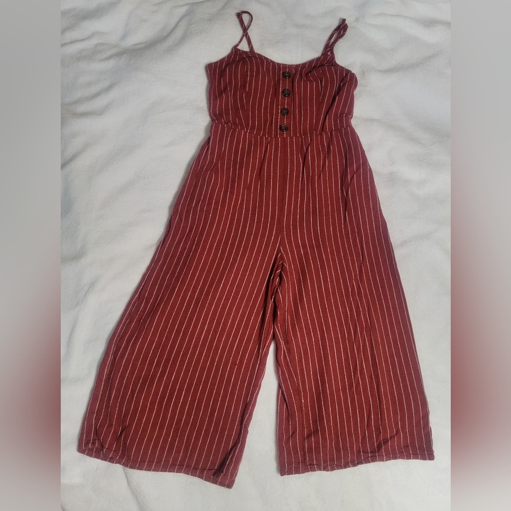 Striped Sleeveless Wide-Leg Jumpsuit in Rust